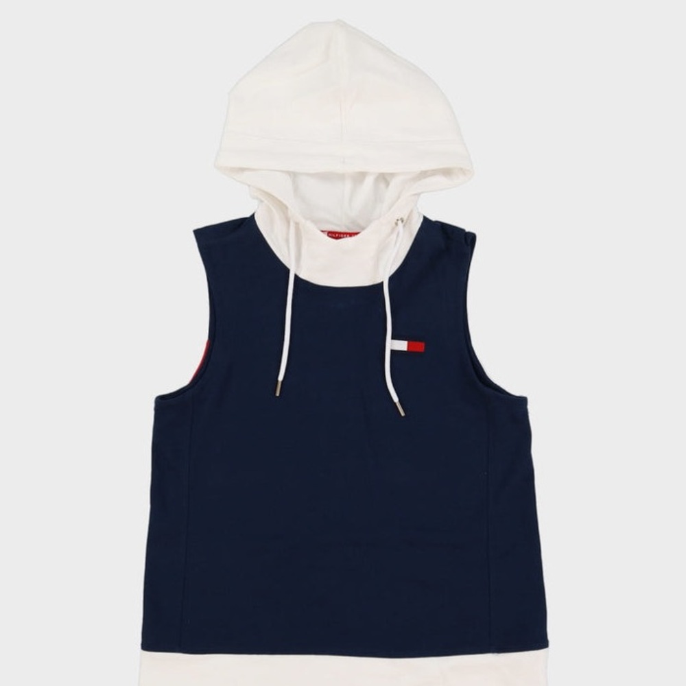 Tommy Hilfiger Blue and Gray Sleeveless Hoodie